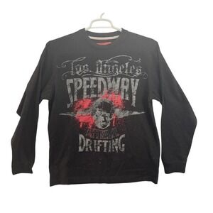 NWT Corniche Mens Long Sleeve Speedway Extreme Drifting Skull Graphic T Shirt M